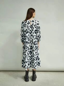 Glamorous Black White Leopard Midi Long Sleeve Wrap Dress -Cheap Softly Dressed Store TM0133 CX63 2