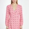 Glamorous Raspberry Ditsy Button Front Long Sleeve Mini-Dress