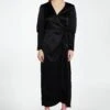 Glamorous Black-Satin Shirred Cuff Wrap Maxi-Dress