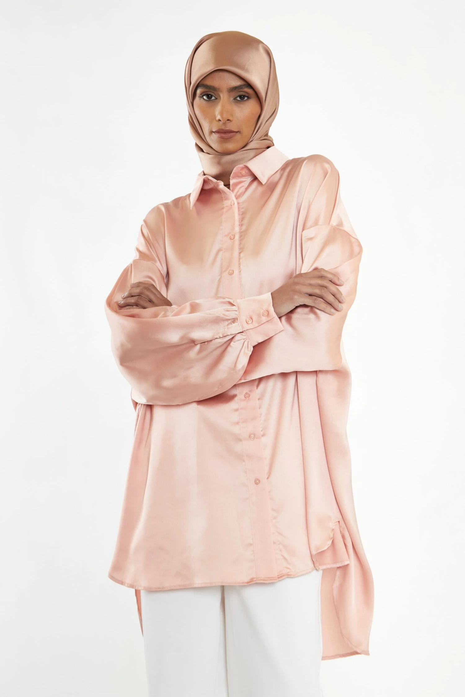 Glamorous Modest Dusty Peach Shirt Dress 2 Glamorous Modest Dusty Peach Shirt Dress - Image 2