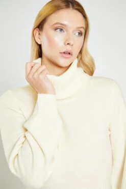 Glamorous Cream Knitted High Neck Midi Dress -Cheap Softly Dressed Store TM0245 CRM 04