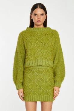 Glamorous Grass-Green Cable-Knit Long Sleeve Jumper -Cheap Softly Dressed Store TM0248A DM03 01copy