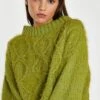 Glamorous Grass-Green Cable-Knit Long Sleeve Jumper