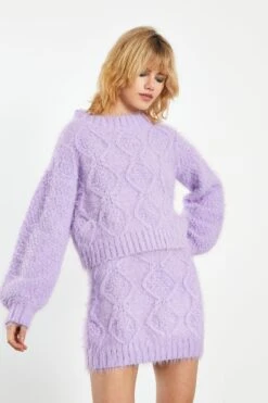 Glamorous Lilac Cropped Jumper With Front Cable Knit Detail