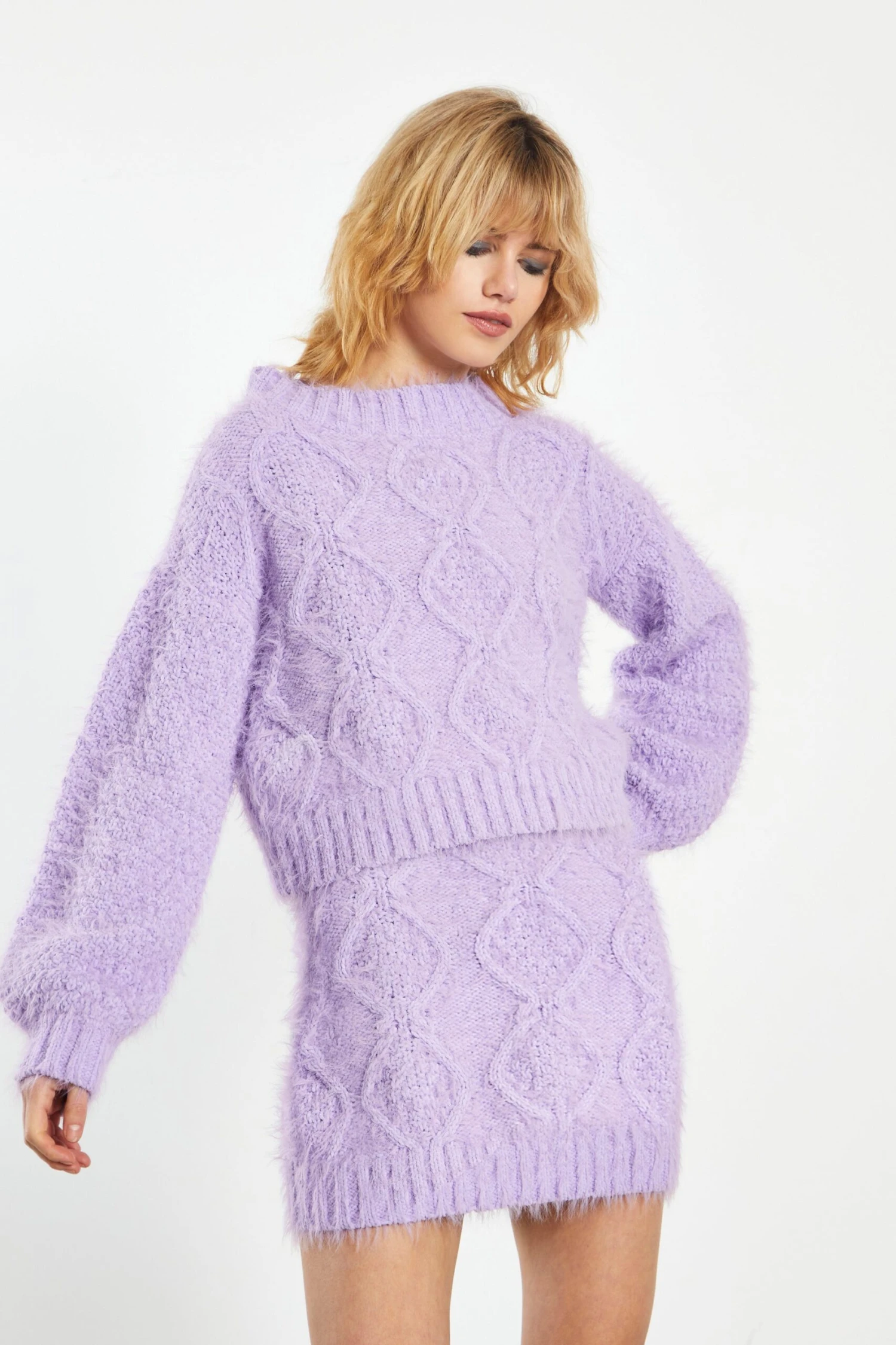 Glamorous Lilac Cropped Jumper With Front Cable Knit Detail 1 Glamorous Lilac Cropped Jumper With Front Cable Knit Detail