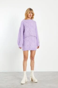 Glamorous Lilac Mini Skirt With Front Cable Knit Detail -Cheap Softly Dressed Store TM0249 LIL 03
