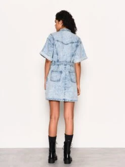 Glamorous Blue Acid-Wash Denim Button Front Mini-Dress -Cheap Softly Dressed Store TM02833