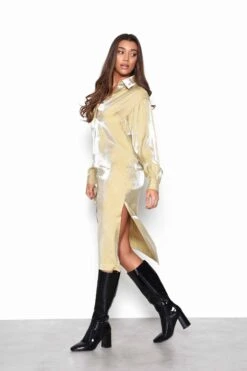 Glamorous Ochre Shimmer Long Sleeve Midi Shirt Dress With Side Splits -Cheap Softly Dressed Store TM0365 CR13 03