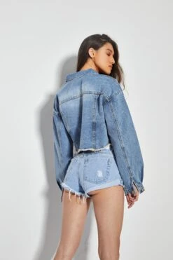 Glamorous Womens Dark Bleach Wash Denim Cropped Jacket. -Cheap Softly Dressed Store TM0368 BY54 02