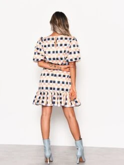 Glamorous Peach Multi Check Ruffle Hem Mini Dress -Cheap Softly Dressed Store TM03772