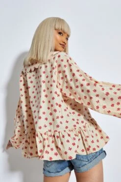 Glamorous Womens Stone Red Daisy Long Sleeve Blouse -Cheap Softly Dressed Store TM0380 DA59 02