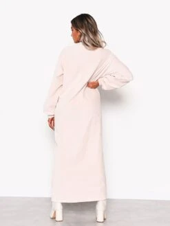 Glamorous Cream Soft Ribbed Long Sleeve Midi Dress -Cheap Softly Dressed Store TM03892