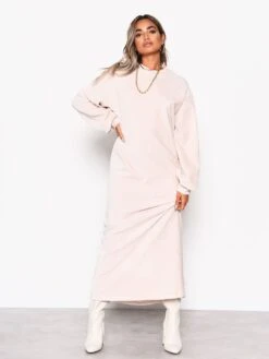 Glamorous Cream Soft Ribbed Long Sleeve Midi Dress