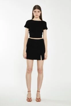 Glamorous Black Rib Side Split Miniskirt