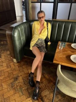 Glamorous Yellow Sketch Stripe Bias Cut Mini Skirt -Cheap Softly Dressed Store TM0526A DI51 03