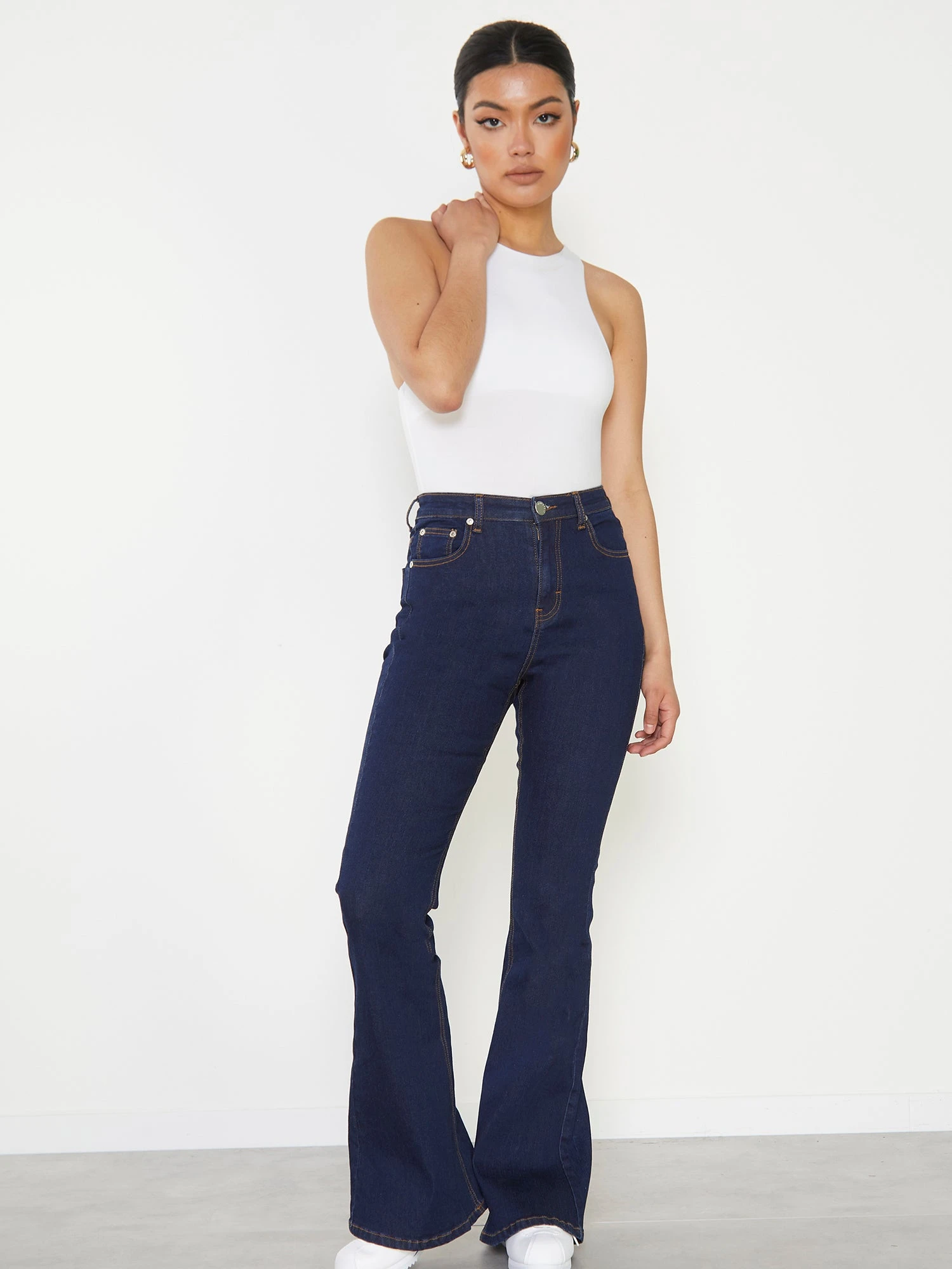 Glamorous Dark Blue High Waisted Flared Jeans 3 Glamorous Dark Blue High Waisted Flared Jeans - Image 3