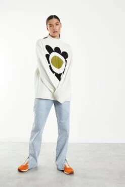 Glamorous Cream Large Flower Knitted Oversized Jumper -Cheap Softly Dressed Store TM0607 CZ22 03