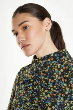 Glamorous Black Multi Floral Mesh Long Sleeved Ruched Mini Dress -Cheap Softly Dressed Store TM0609 CZ18 04