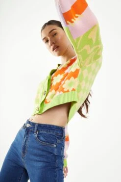 Glamorous Green Orange Multi Knit Cardigan -Cheap Softly Dressed Store TM0611 CZ20 04