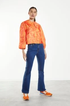Glamorous Orange Marble Boxy Shirt With Statement Collar -Cheap Softly Dressed Store TM0629 DA21 03