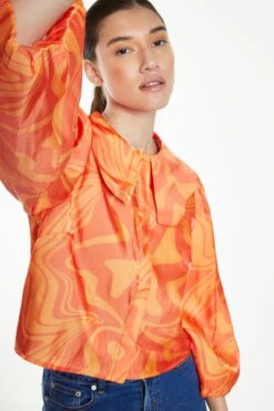 Glamorous Orange Marble Boxy Shirt With Statement Collar -Cheap Softly Dressed Store TM0629 DA21 04