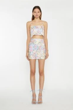 Glamorous Painted Multi-Floral Bias-Cut Mini-Skirt