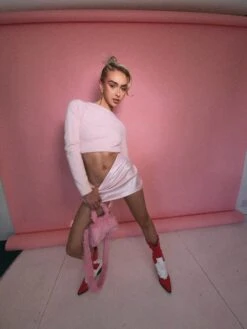 Glamorous Soft Pink Zebra Jacquard Bias Cut Mini Skirt -Cheap Softly Dressed Store TM0672 DG04 01