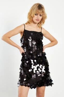 Glamorous Black Statement Sequin Strappy A-Line Mini Dress -Cheap Softly Dressed Store TM0673 CZ74 01