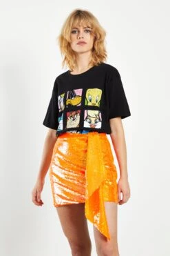 Glamorous Orange Sequin Mini Skirt With Asymmetric Drape Detail