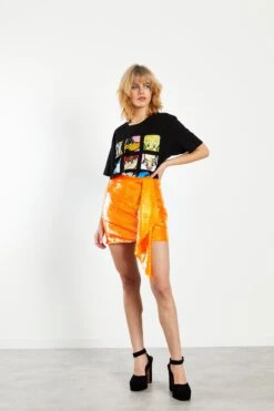 Glamorous Orange Sequin Mini Skirt With Asymmetric Drape Detail -Cheap Softly Dressed Store TM0675 AE25 03