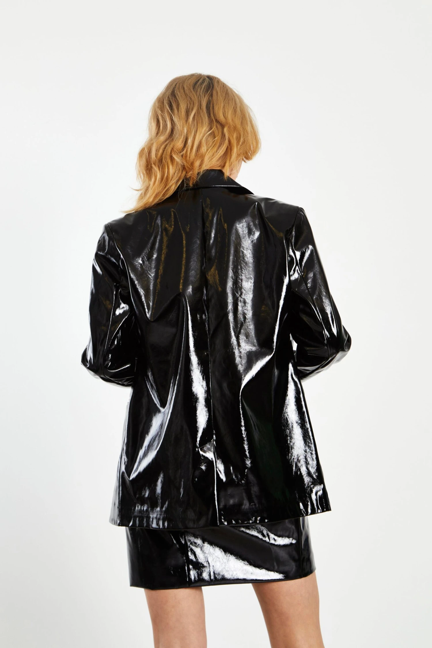 Glamorous Black Patent PU Oversized Double Breasted Blazer 2 Glamorous Black Patent PU Oversized Double Breasted Blazer - Image 2