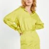 Glamorous Lime Satin Jacquard Tailored Mini Shirt Dress