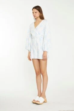 Glamorous Blue Wallpaper Floral Wrap Playsuit -Cheap Softly Dressed Store TM0699 DE84 03