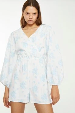 Glamorous Blue Wallpaper Floral Wrap Playsuit -Cheap Softly Dressed Store TM0699 DE84 04