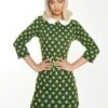 Glamorous Green Multi White Mini Dress With Long Sleeves & Curved Collar