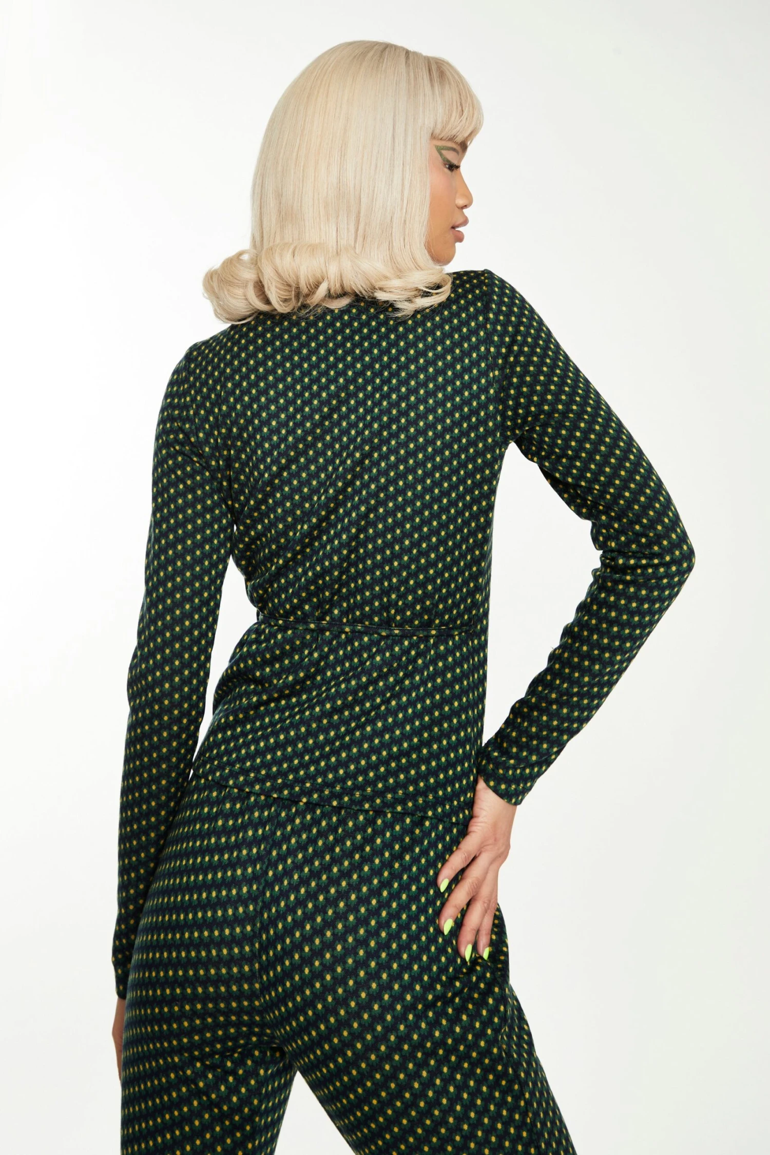 Glamorous Navy Green Daisy Geo Long Sleeve Wrap Top 2 Glamorous Navy Green Daisy Geo Long Sleeve Wrap Top - Image 2