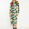 Glamorous Yellow Green Multi Tile Knitted Midi Dress