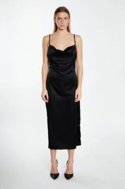 Glamorous Black Satin Cowl Neck Midi Dress