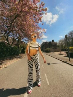 Glamorous White Black Zebra Knitted Flared Trousers -Cheap Softly Dressed Store TM0847 BZ89 01