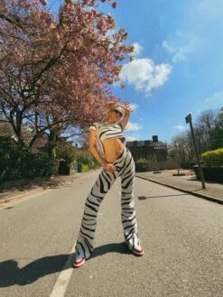 Glamorous White Black Zebra Knitted Flared Trousers