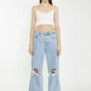Glamorous Light Stonewash Wide-Leg Ripped Jeans