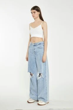 Glamorous Light Stonewash Wide-Leg Ripped Jeans -Cheap Softly Dressed Store TM0906 LSW 03