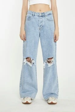 Glamorous Light Stonewash Wide-Leg Ripped Jeans -Cheap Softly Dressed Store TM0906 LSW 04