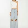 Glamorous Authentic-Bleach-Wash Distressed Wide Leg Jeans