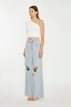 Glamorous Authentic-Bleach-Wash Distressed Wide Leg Jeans -Cheap Softly Dressed Store TM0906A DI42 03
