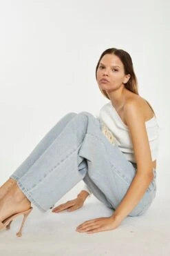 Glamorous Authentic-Bleach-Wash Distressed Wide Leg Jeans -Cheap Softly Dressed Store TM0906A DI42 04