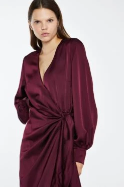 Glamorous Deep Burgundy Satin Long-Sleeve Wrap Midi-Dress 6 Glamorous Deep Burgundy Satin Long-Sleeve Wrap Midi-Dress -Cheap Softly Dressed Store TM0914 DL47 04
