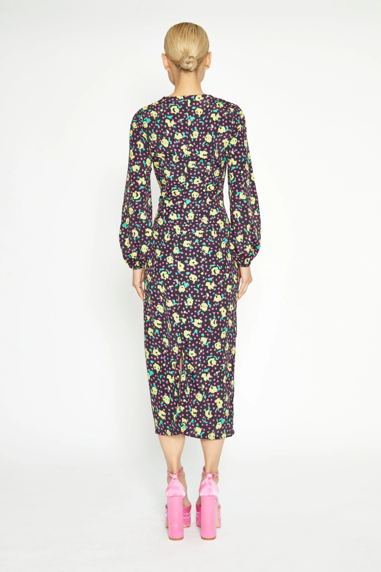 Glamorous Black Multi Rose Long Sleeve Midi Dress 2 Glamorous Black Multi Rose Long Sleeve Midi Dress - Image 2