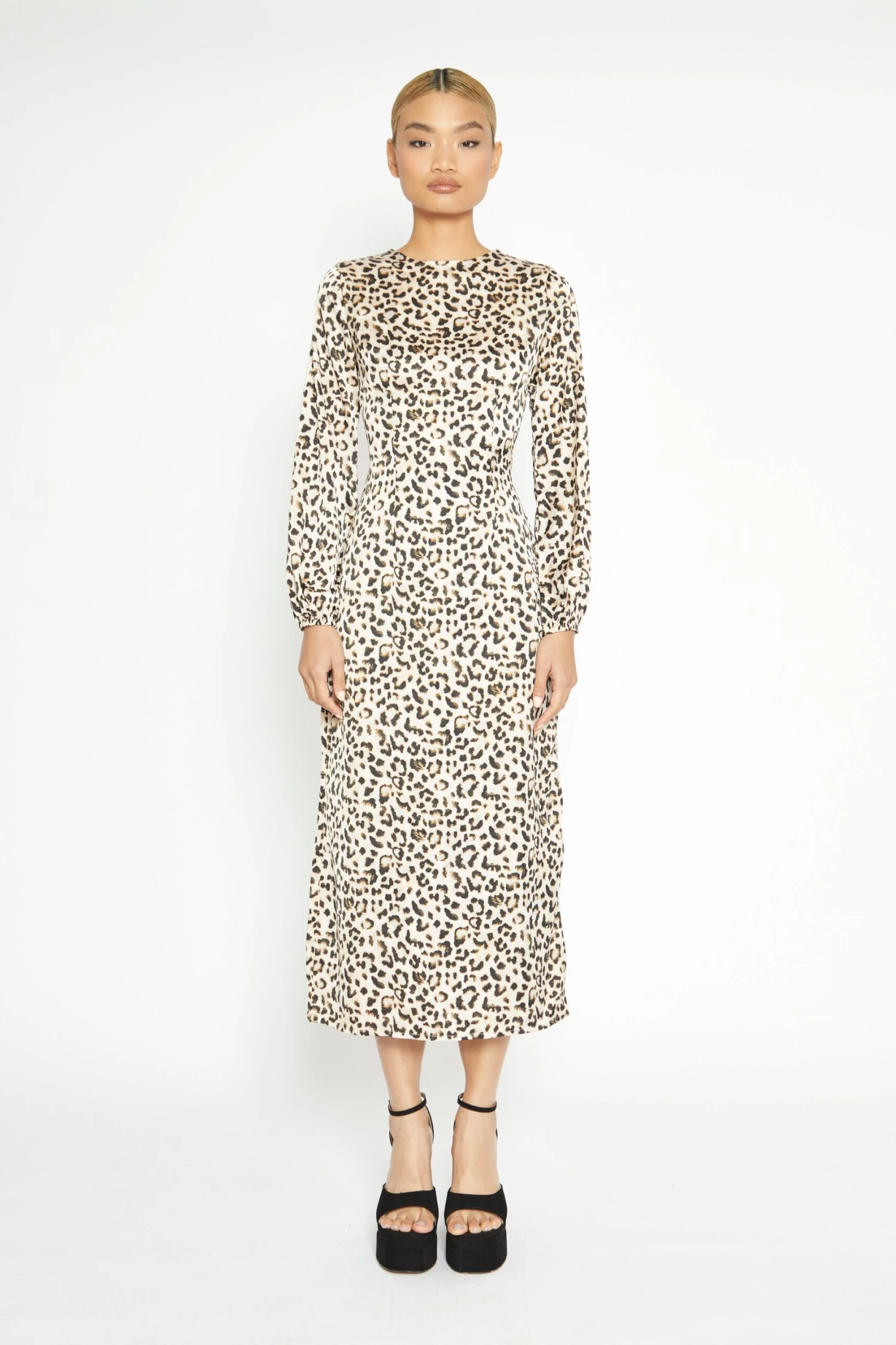 Glamorous Natural White Leopard Print Long Sleeve Midi Dress 1 Glamorous Natural White Leopard Print Long Sleeve Midi Dress