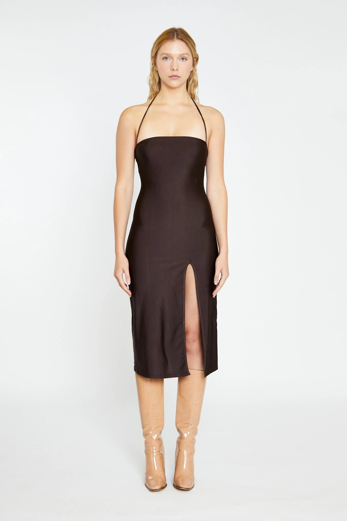 Glamorous Dark Brown Square Halterneck Midi-Dress 1 Glamorous Dark Brown Square Halterneck Midi-Dress